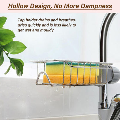 3-in-1 Kitchen Faucet Organizer Rack -Rustproof Stainless Steel Holder for Sponges, Brushes & Soap