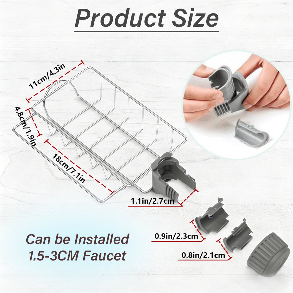 3-in-1 Kitchen Faucet Organizer Rack -Rustproof Stainless Steel Holder for Sponges, Brushes & Soap