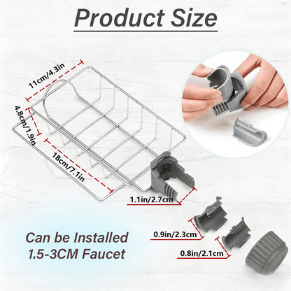 3-in-1 Kitchen Faucet Organizer Rack -Rustproof Stainless Steel Holder for Sponges, Brushes & Soap