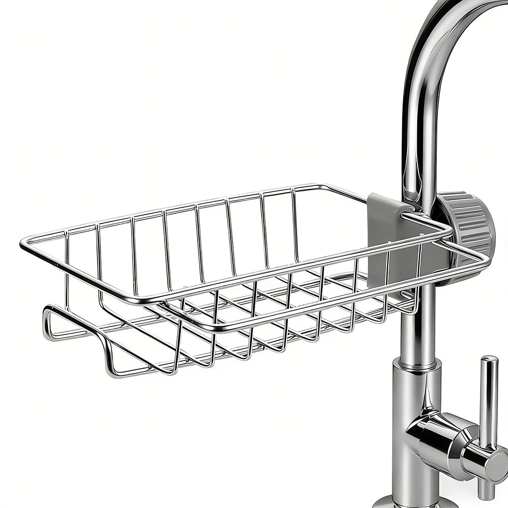 3-in-1 Kitchen Faucet Organizer Rack -Rustproof Stainless Steel Holder for Sponges, Brushes & Soap