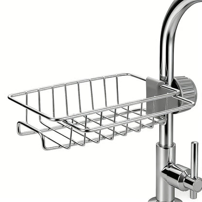 3-in-1 Kitchen Faucet Organizer Rack -Rustproof Stainless Steel Holder for Sponges, Brushes & Soap