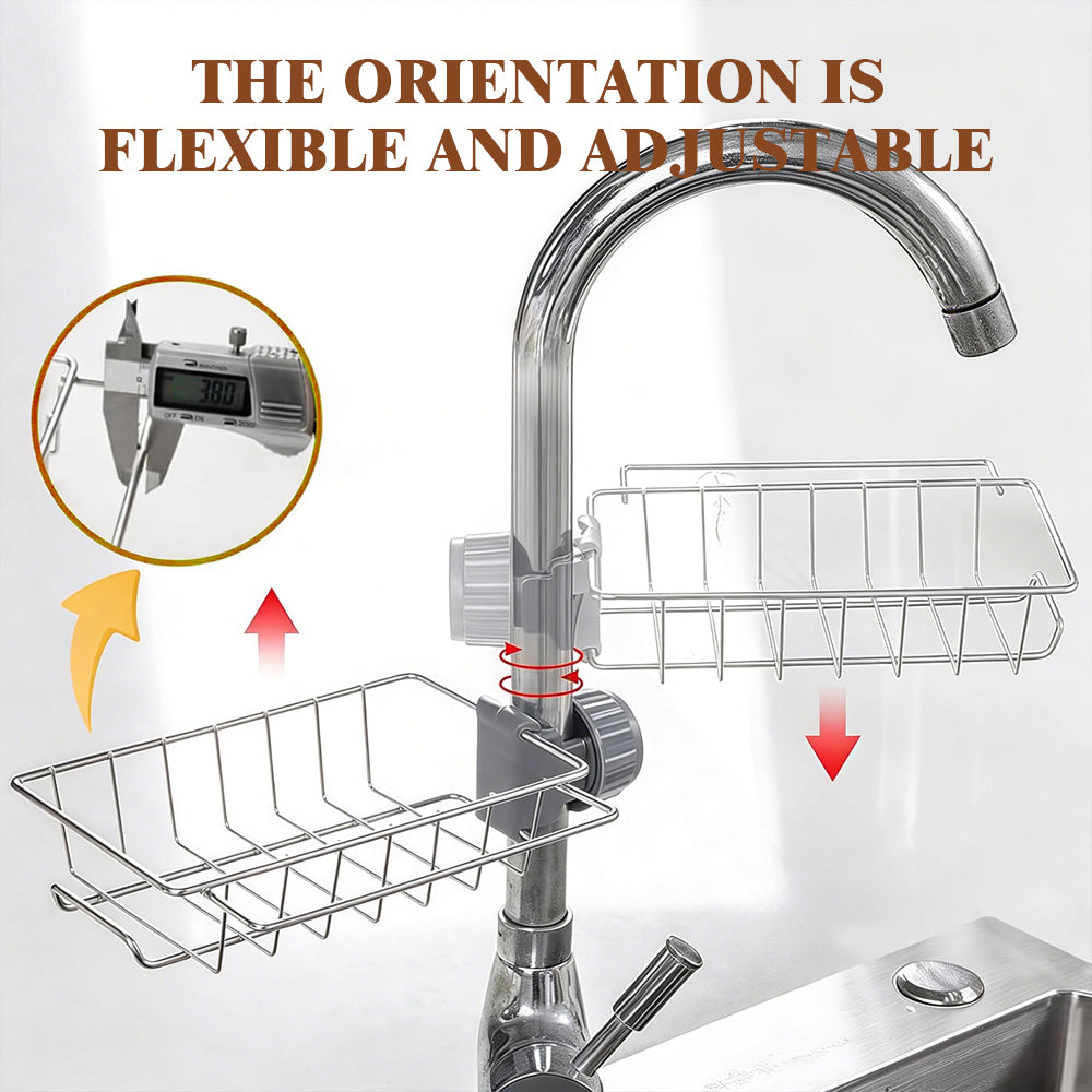 3-in-1 Kitchen Faucet Organizer Rack -Rustproof Stainless Steel Holder for Sponges, Brushes & Soap