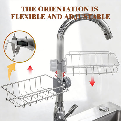3-in-1 Kitchen Faucet Organizer Rack -Rustproof Stainless Steel Holder for Sponges, Brushes & Soap